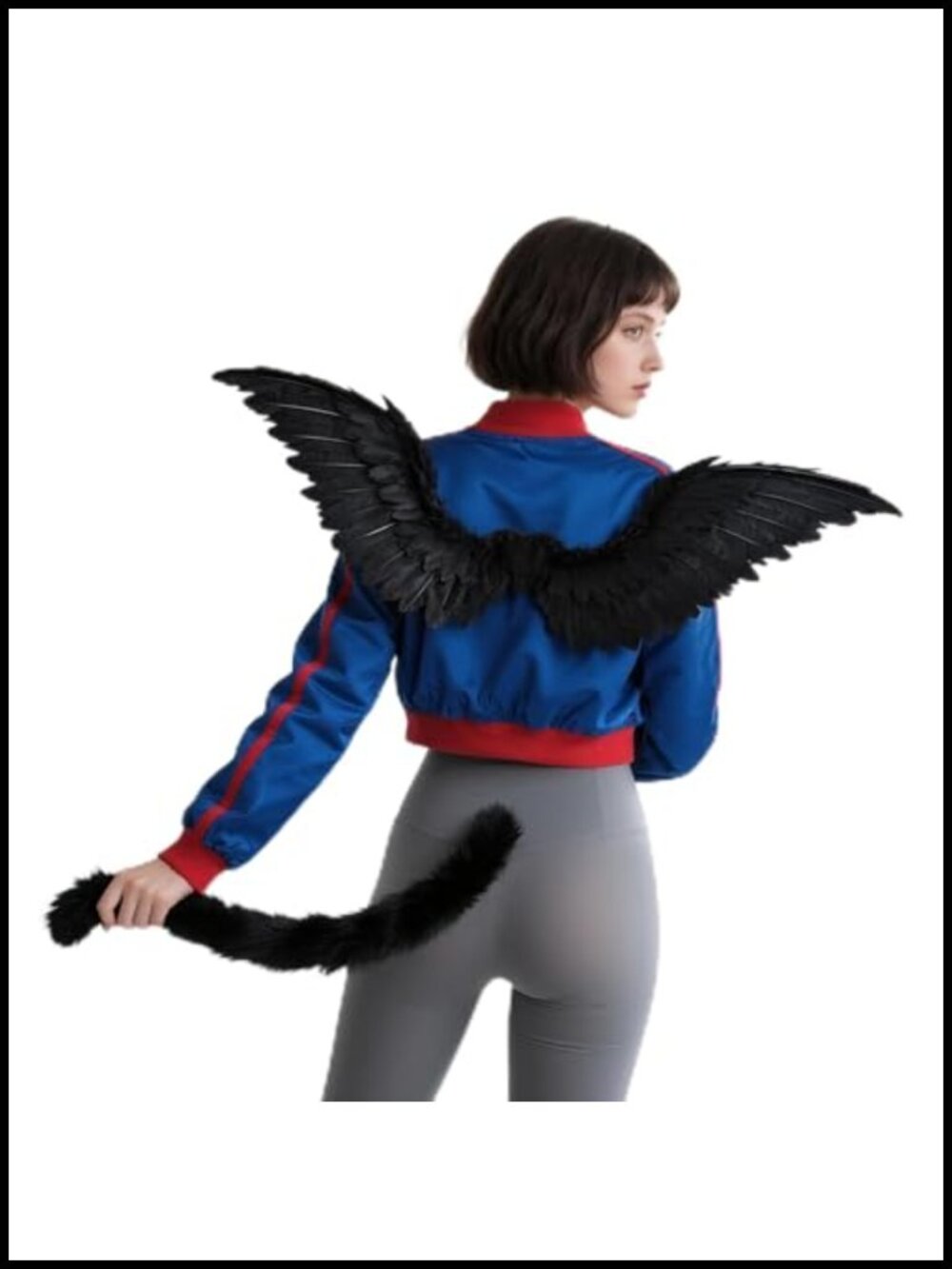Halloween Witch Costume Set Feather Wings Plush Tail Headband Cosplay